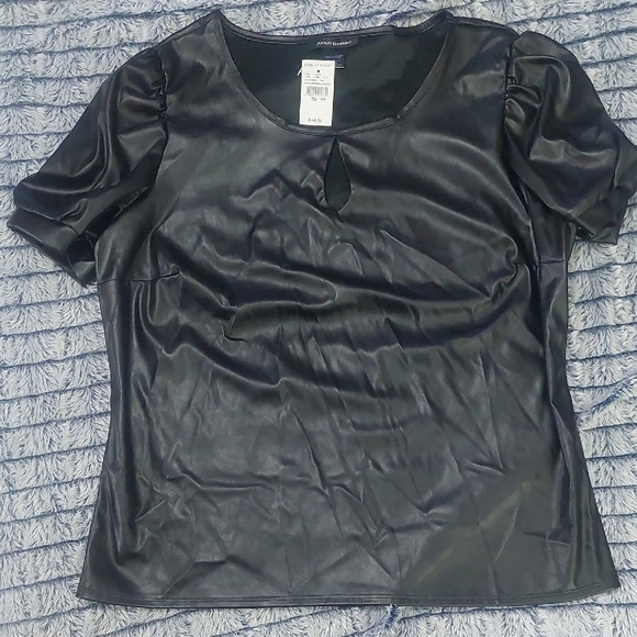 Ashley Stewart Tops - Nwt Ashley Stewart Black Faux Leather Short Sleeve Blouse size 18/20